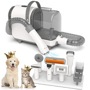 Bunfly Pet Clipper Grooming Kit & Vacuum Suction 99% Pet Hair, 6 Proven Grooming Tools, 2.5L Large-Capacity Easy Empty Dustbin for Pet Hair, Home and Car Cleaning-Silver